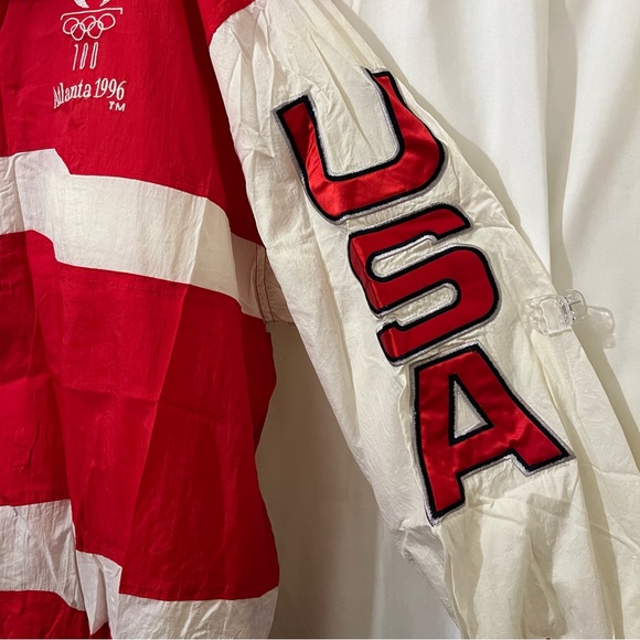 VTG Logo 7 Olympic Collection Track Jacket 90s Atlanta USA Patriotic Large - Picture 6 of 16